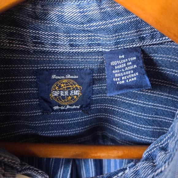 VTG 90s GAP Blue Jeans World Standard Hickory Striped Denim Work Shirt Button M - Picture 6 of 7